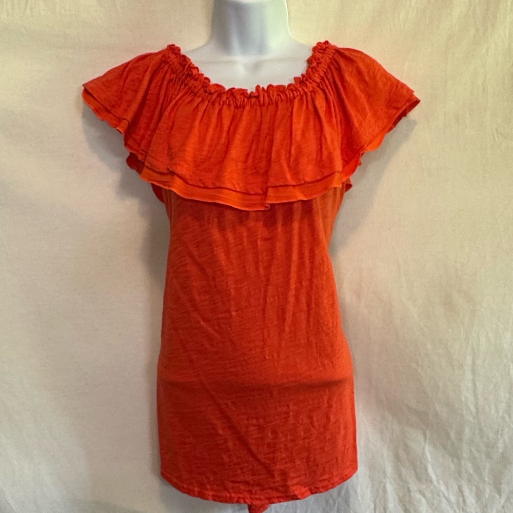 F-153 Matilda Jane Orange Ruffed Short Sleeve Pullover Blouse Size‎ S